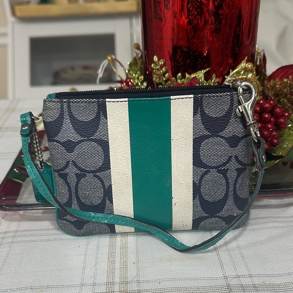 Coach Handbags - Coach Blue and White Patterned Wristlet